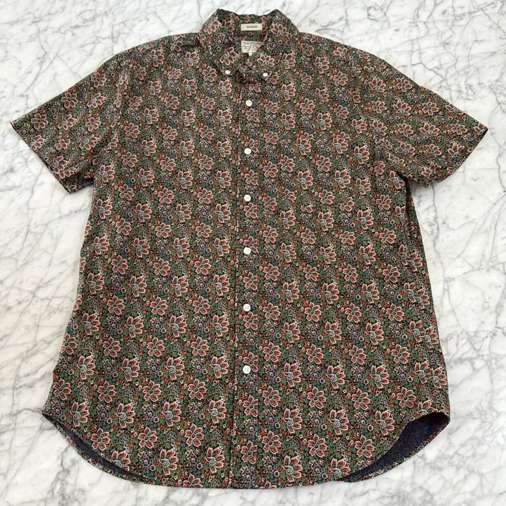 J.Crew Short Sleeve Secret Wash Shirt Exotic Floral Flower Print Mens M